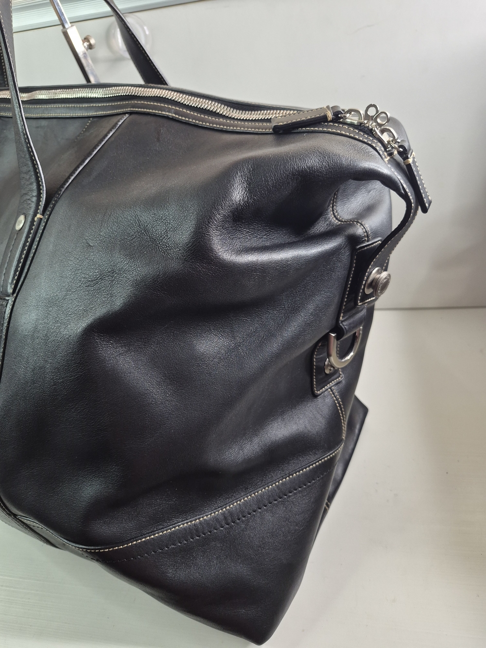 Coach Black Leather Duffel Bag - Men's Travel Weekender - Picture 4 of 12